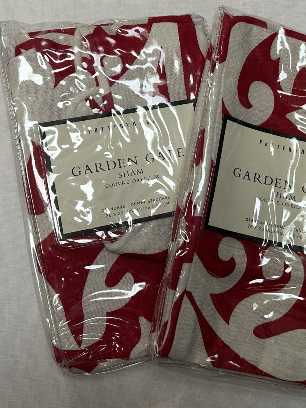 NWT Pottery Barn Garden Gate Red & White Linen Blend Pillow Shams – Set of 2